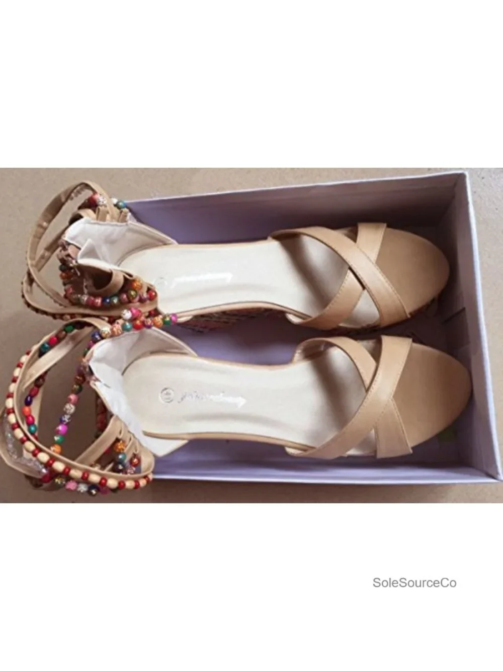 Women's Wedge Sandals Platform High Heels with Pearls Ankle Strap Open Toe